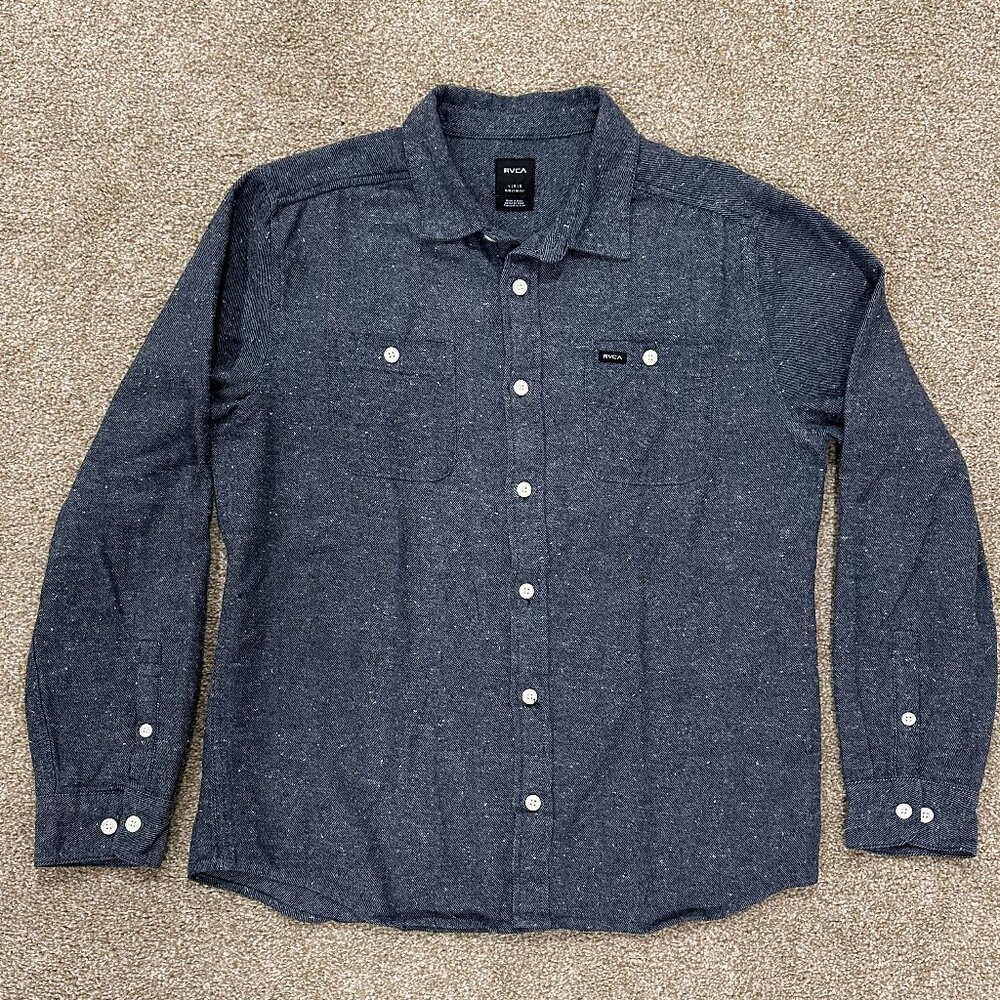 RVCA Long Sleeve Woven Button Front Flannel Shirt - Men's L - Navy